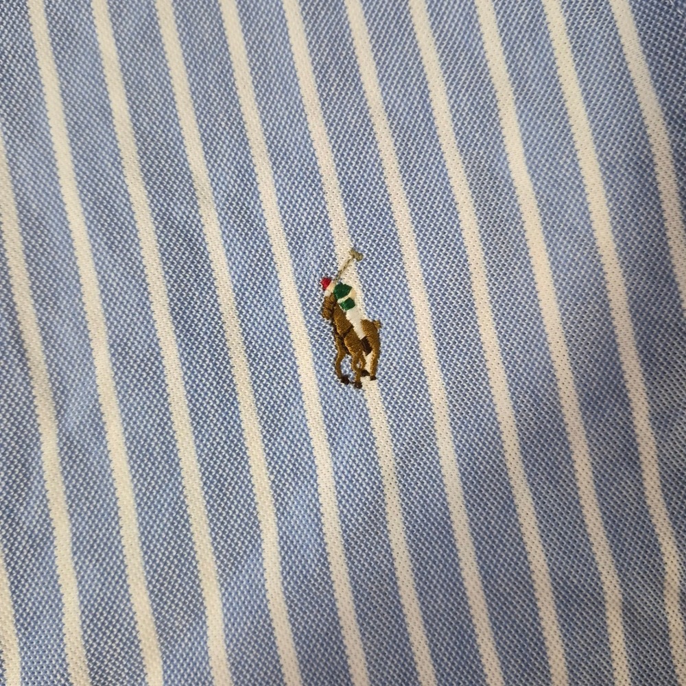 Ralph Lauren Button Down Shirt Mens XL Blue Striped Knit Oxford Long Sleeve Pony - Picture 6 of 9